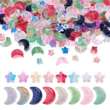 160Pcs Transparent Star Moon Glass Beads Spray Painted Crescent Moon Star Glass Beads Colorful Moon Star Spacer Beads for DIY Ne