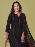Anni Designer Women'S Rayon Viscose Straight Solid Kurta With Pant & Dupatta (Nanad Black-Vks01_L_Black_Large),Black,L,,,