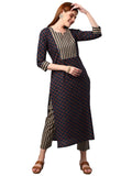 Anni Designer Women'S Cotton Blend Printed Straight Kurta With Pant (Sarva-Dark Blue_S_Dark Blue_Small),Dark Blue,S