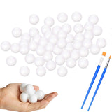 hesmartly 100 Pack 1 Inch Craft Foam Balls,White Polystyrene Smooth Round Balls and 2 Pieces Painting Brushes for DIY Projects A