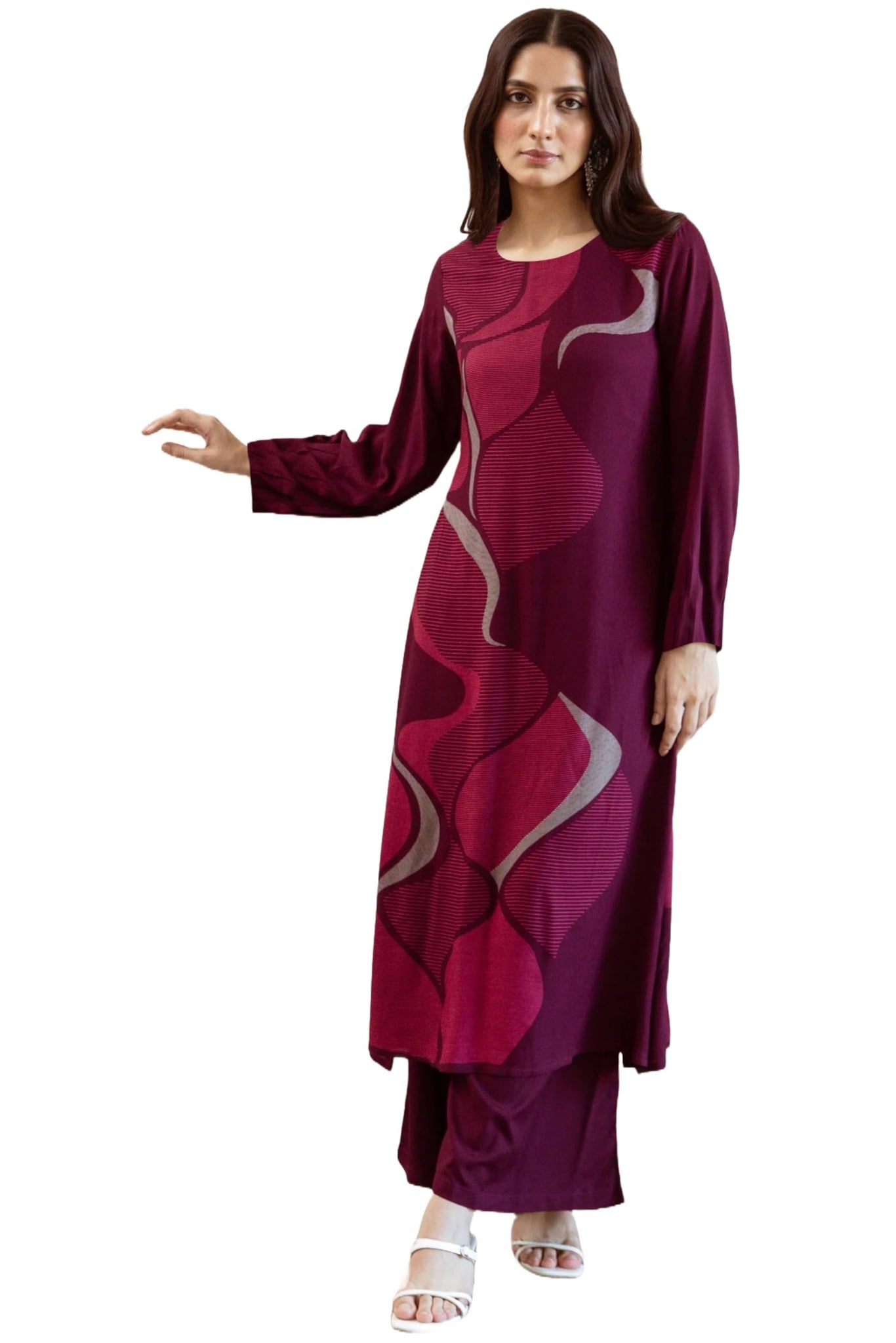 Anni Designer Women'S Rayon Blend Straight Printed Kurta With Palazzo (Dakshayini Wine_S_Wine_Small),Wine,S