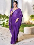 Satrani Womens Georgette Printed Ready To Wear Saree With Unstitched Blouse Piece (4Rs102N_Purple & White7)