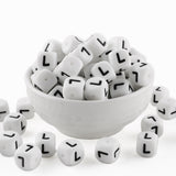 HHCFAST 12mm White Square Letter L Alphabet Silicone Beads, 20Pcs Cube Heart Number Letter Silicone Beads for Keychain Making, I