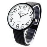Black Super Large Face Flat Stretch Band Easy to Read Watch