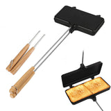 PEUTIER Double Pie Irons, Non-Stick Pie Irons for Camping Cast Iron with 4 Removable Handles Portable Campfire Sandwich Maker Mo