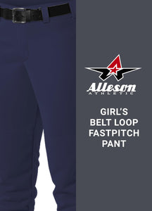 Alleson Athletic Girls Medium (23-25,, W) Athletic Fast Pitch Softball Belt Loop Pants, Navy