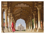 Woman In Traditional Sari Walking Towards Taj Mahal-Paper Art-34,,X26,,