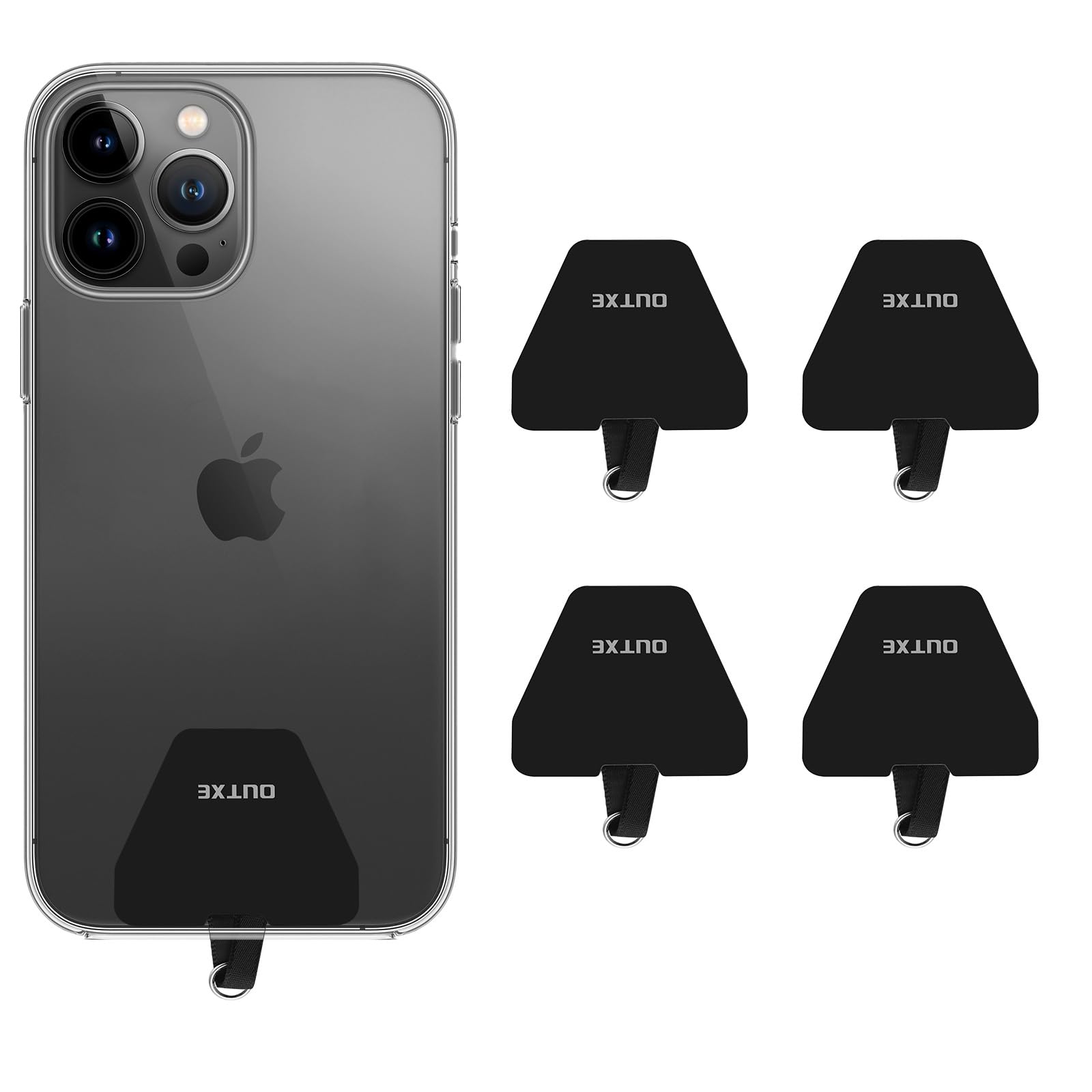 OUTXE Universal Phone Tether Tab with Adhesive, 4 Pack Phone Lanyard Replacement Part for Phone Strap - Black