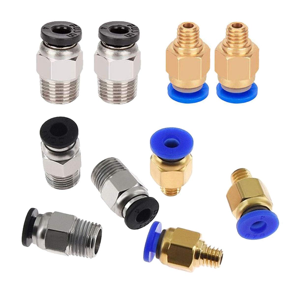 ALAMSCN 5PCS PC4-M6 Pneumatic Fitting Push to Connect + 5PCS PC4-M10 Straight Quick in Fitting Connectors for 3D Printer Bowden