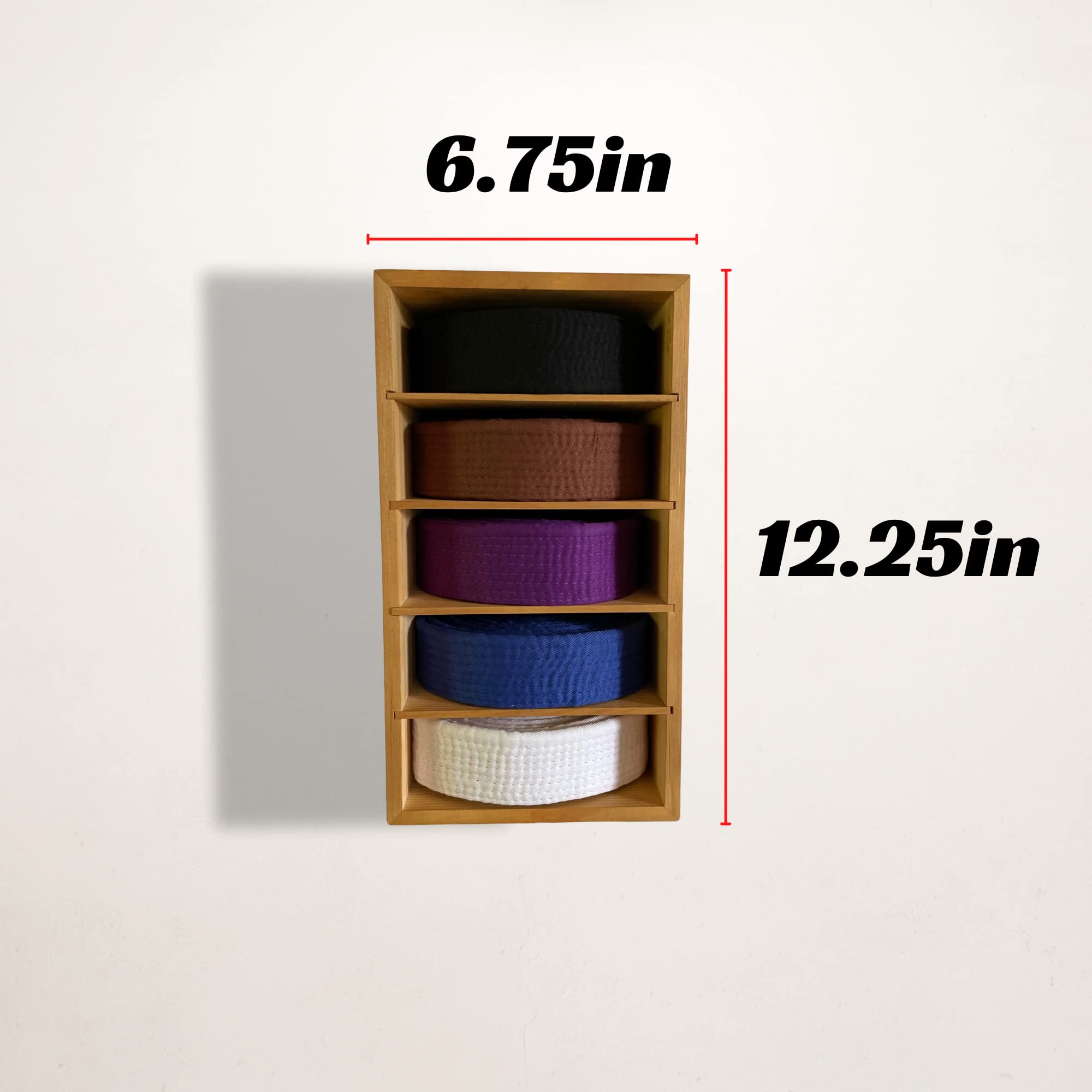 Brazilian Jiu Jitsu Belt Display | Pine Belt Box | 5 BJJ Belt Display Case | White to Black Belt Rack | Martial Arts Jiu Jitsu B