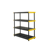 BLACK & YELLOW, 4-Tier Heavy Duty Plastic Storage Shelving Unit, 200lbs/shelf (55H x 48W x 20D), for Indoor/Outdoor Organization