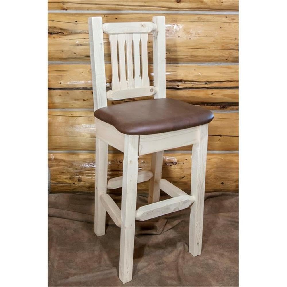 Montana Woodworks Homestead Collection Barstool With Back, Ready To Finish With Upholstered Seat, Saddle Pattern