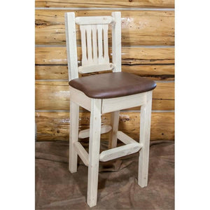 Montana Woodworks Homestead Collection Barstool With Back, Ready To Finish With Upholstered Seat, Saddle Pattern