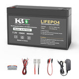 KBT 6V 15Ah Rechargeable LiFePO4 Lithium Battery Replacement, Long Lasting Life, with Charger for Ride on Toys, DIY Project, Tra
