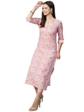 Anni Designer Women'S Cotton Blend Traditional Straight Printed Kurta And Pant Set (Alohi Pink_Xl_Pink_X-Large),Pink,XL