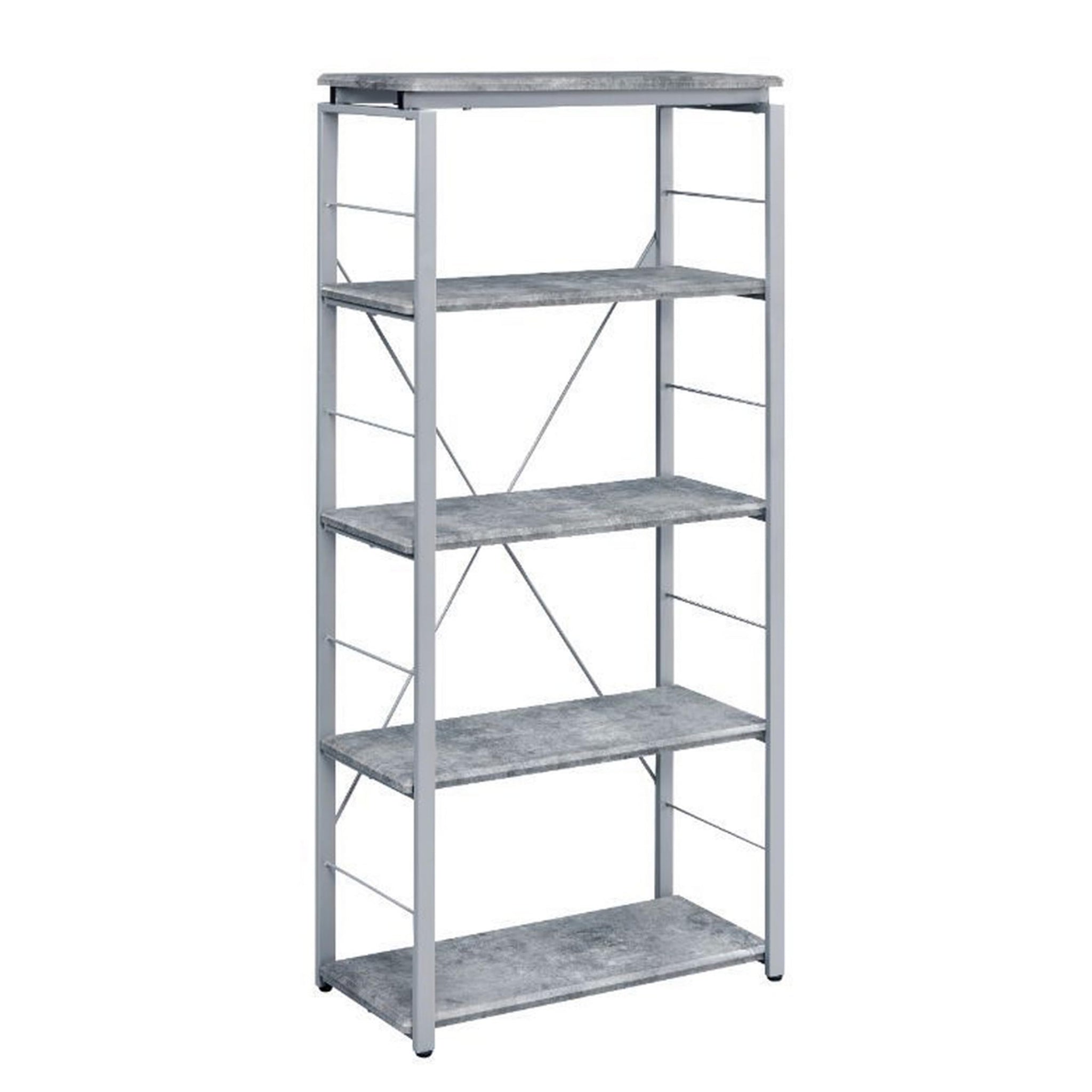 Benjara Industrial Bookshelf With 4 Shelves And Open Metal Frame, Gray And Silver