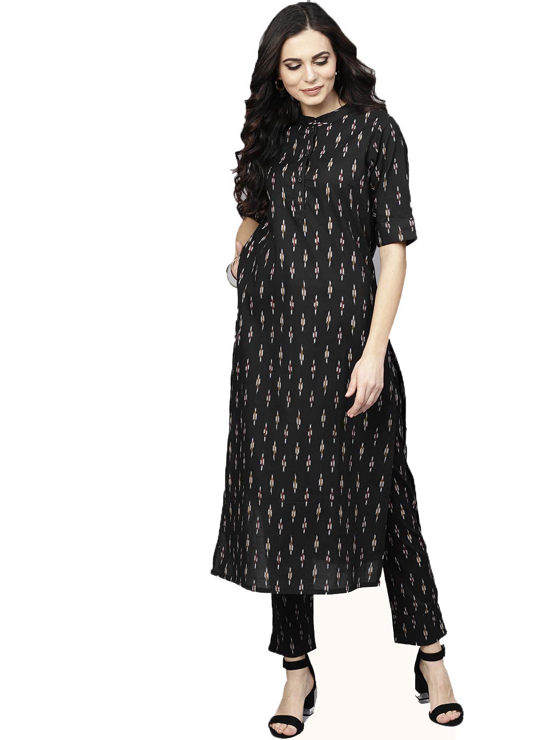 Gosriki Women'S Cotton Straight Kurta (Kali Black_L,Black,,B08DD2S124