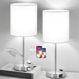 ???????? ?????? Set of 2 Touch White Table Lamps with 2 USB Ports & AC Outlet, 3-Way Dimmable Bedside Nightstand Lamps for Bedro