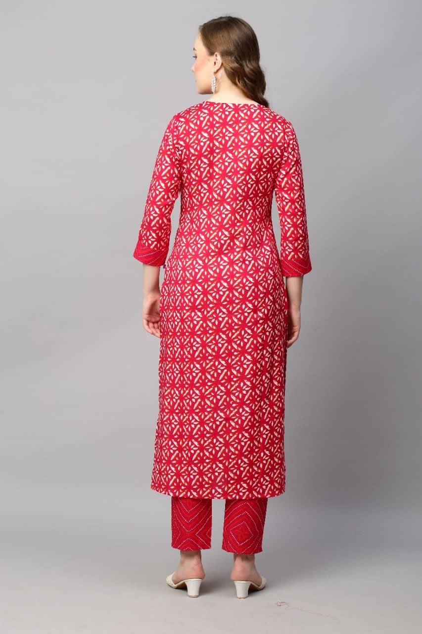 Gosriki Women'S Cotton Blend Straight Printed Kurta With Pant (Dravini Red_Xl-Go_Red_X-Large),Red,,B0BBM2ZSQP