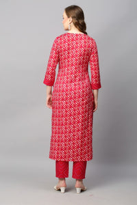 Gosriki Women'S Cotton Blend Straight Printed Kurta With Pant (Dravini Red_Xl-Go_Red_X-Large),Red,,B0BBM2ZSQP