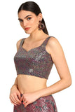 Soch Womens Blue Sequinned Embellished Georgette Padded Blouse Blue 38