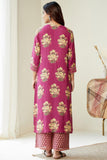 Gosriki Women'S Cotton Blend Straight Printed Kurta With Pant & Dupatta (Might Pink-Gs_Xl_Pink_X-Large),Pink,,B0CRZ7NTFF