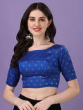 Oomph! Readymade Blouse For Women, Brocade, Blue, Boat Neck Royal Blue M