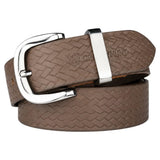 Crabby Hunt Genuine Leather Belt For Men, Woven Texture With Gunmetal Buckle, Brown (36, Antique Brass)