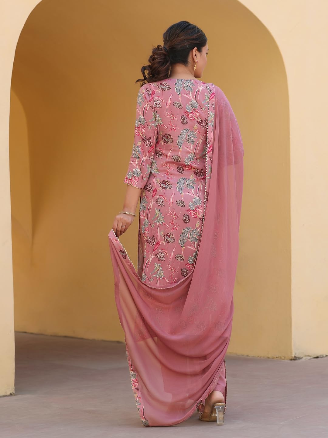 Gosriki Women'S Rayon Blend Printed Straight Kurta With Pant & Dupatta (Vice Peach-Nw-Gs_Xl_Peach_X-Large),Peach,,B0CXPDBZXV