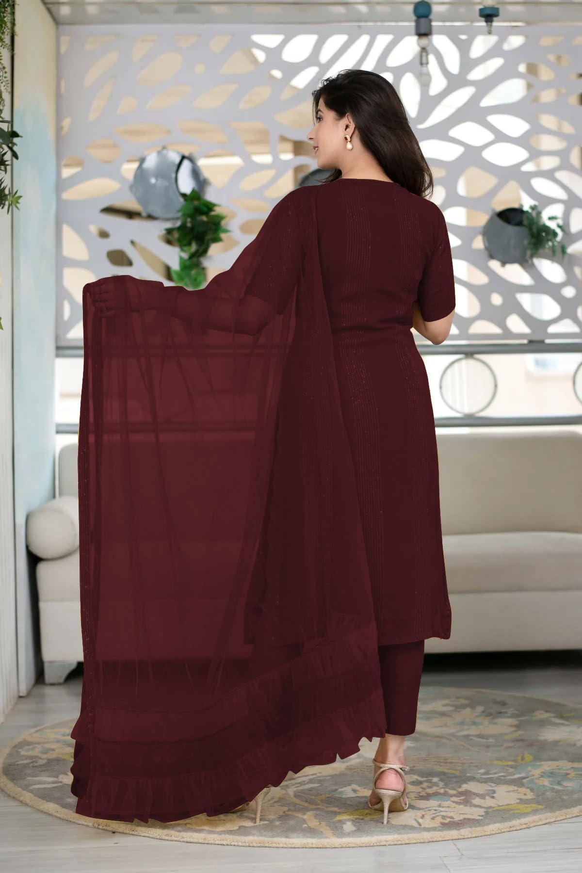 Fashion Basket Georgette Kurta Set With Dupatta For Women Browan L