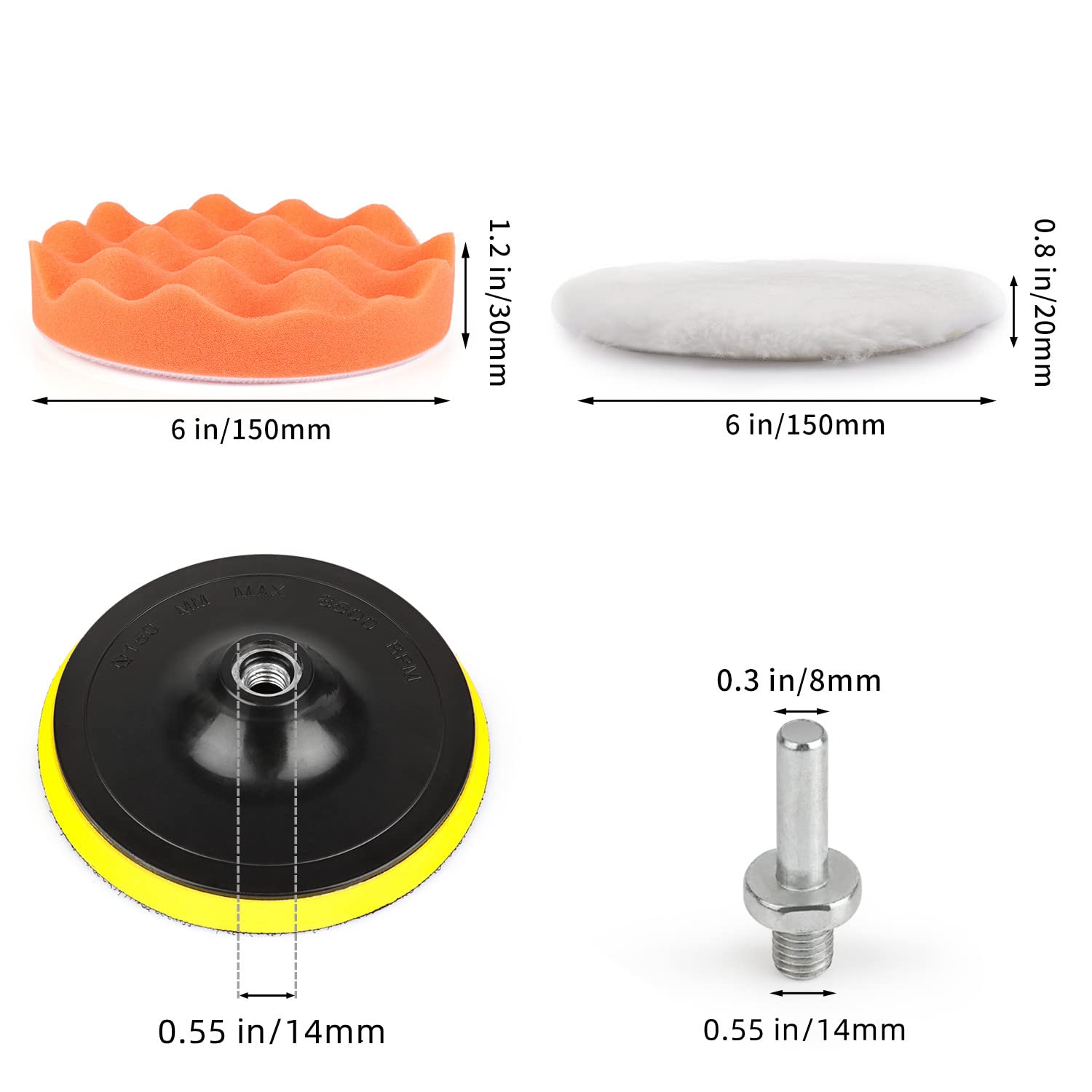 Kshineni Car Buffer Pads 6 Inch Buffing Polishing Pads, 11 Pcs Drill Buffing Kit, Auto Polisher Pads Car Foam Drill for Automoti