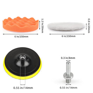 Kshineni Car Buffer Pads 6 Inch Buffing Polishing Pads, 11 Pcs Drill Buffing Kit, Auto Polisher Pads Car Foam Drill for Automoti