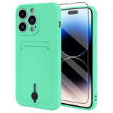 MZELQ TPU Wallet Compatible with iPhone 14 Pro Max Case, Card Holder Camera Protection Cover + Screen Protector, Push-able Slot 