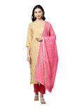 Anni Designer Women'S Cotton Straight Printed Kurta With Pant & Dupatta (Shipra Light Green_L-Light Green_Large),Beige,L,Cotton,Straight,kurta, Dupatta