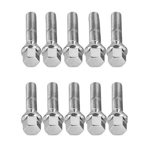 10pc Extended Silver Lug Bolts 12x1.5 (40mm Shank Length, Cone Seat) for Many BMW Vehicles: 128i 135i 318i 320i 325i 328i 335i M