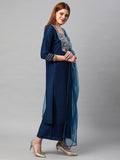 Anni Designer Women'S Cotton Blend Solid Straight Kurta With Palazzos & Dupatta (Dharan-Cerosin_M_Dark Blue_Medium),Dark Blue,M,Cotton Blend,Regular,Dupatta