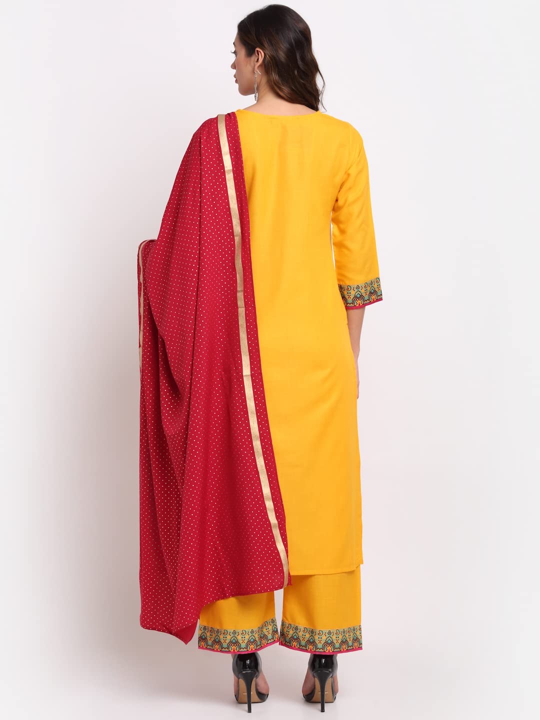 Anni Designer Women'S Cotton Straight Kurta With Palazzo & Dupatta (Kpzd-Cot-10038-Yellow_L_Yellow_Large),Yellow,L,Cotton Blend,Straight,