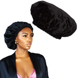 Hair Bonnet for Thick, Natural, Curly Hair | No-Slip, No-Stain, Satin & Velvet Sleep Cap (Black Velvet)