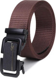 Tactical Nylon Belt With Automatic Buckle, Brown, Canvas Webbing, Adjustable Military Style