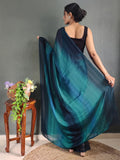 Satrani Womens Georgette Printed & Ready To Wear Saree With Unstitched Blouse Piece (3374S362Na_Blue &Dark Blue &Navy Blue3)