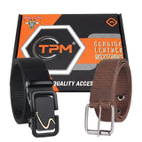 Tpm MenS Stylish Belt Combo Pack Of 2 | Heavy Duty Woven Belt | Automatic Metal Buckle Casual Belt For Men. Has324