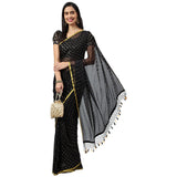 Gosriki Women'S Chiffon Solid Polka Dots Saree With Blouse Piece(Mitha Black-Go_Red),Red,,B0B2K7KNNY