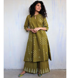 Anni Designer Women'S Rayon Viscose A-Line Printed Kurta With Palazzo (Chaurya Mehandi_S_Mehandi_Small),Mehandi,S,,,
