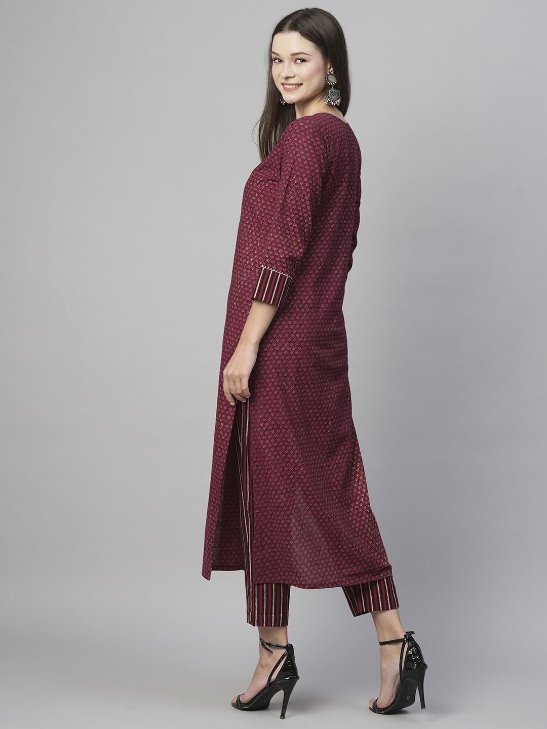 Gosriki Women'S Cotton Blend Straight Printed Kurta With Pant (Parul Maroon-Gs_S_Maroon_Small),Maroon,,B0C7W5YDPM