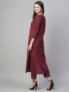 Gosriki Women'S Cotton Blend Straight Printed Kurta With Pant (Parul Maroon-Gs_S_Maroon_Small),Maroon,,B0C7W5YDPM