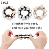 Brinie Hair Ties Black Elastic Hair Scrunchies Pearl Hair Bands Crystal Hair Ropes Hair Accessories for Women and Girls (Pack of
