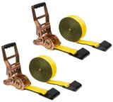 Mytee Products 2 Pack 2 x30' Self-Tensioning Ratchet Tie Down Straps with Flat Hooks - 3,333 Lbs WLL - Heavy Duty Tie Down Ratch