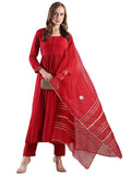 Gosriki Women'S Rayon Blend Anarkali Solid Kurta With Pant & Dupatta (Jaynti Red-Vks03-Gs_S_Red_Small),Red,,B0DJWFF4X4