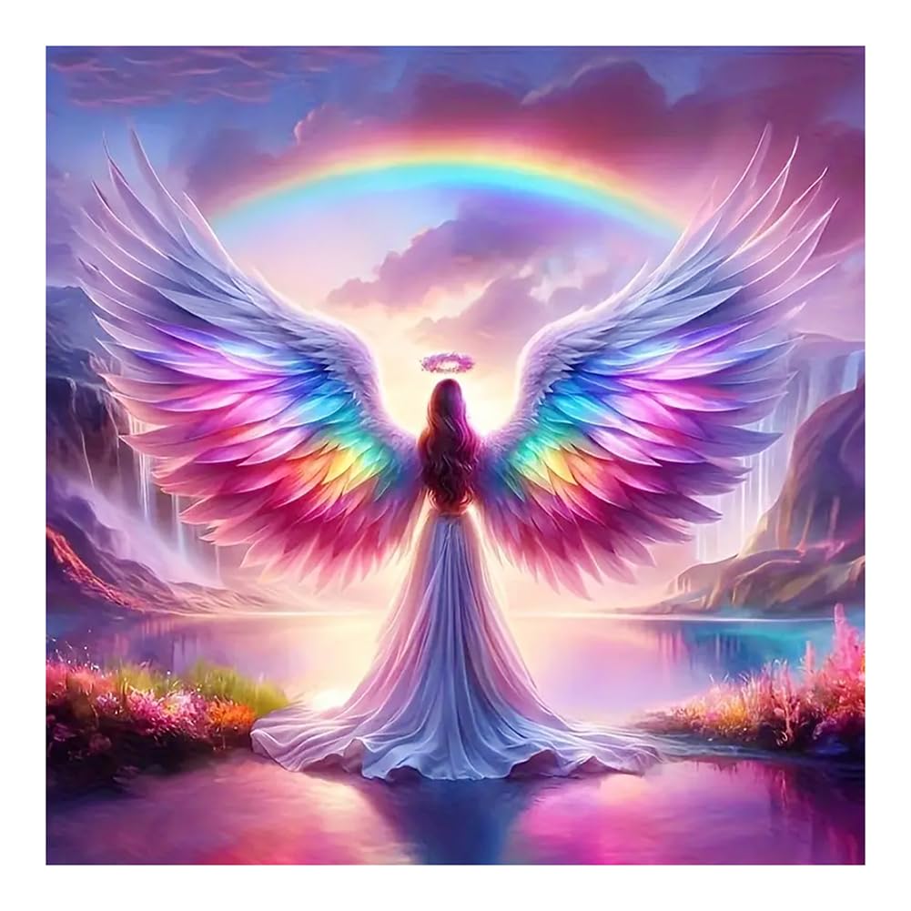 SJUTOUCI Diamond Art Painting Kits for Adults, Rainbow Angel Diamond Art Kits for Beginners, 5D DIY Full Drill Gem Craft for Hom