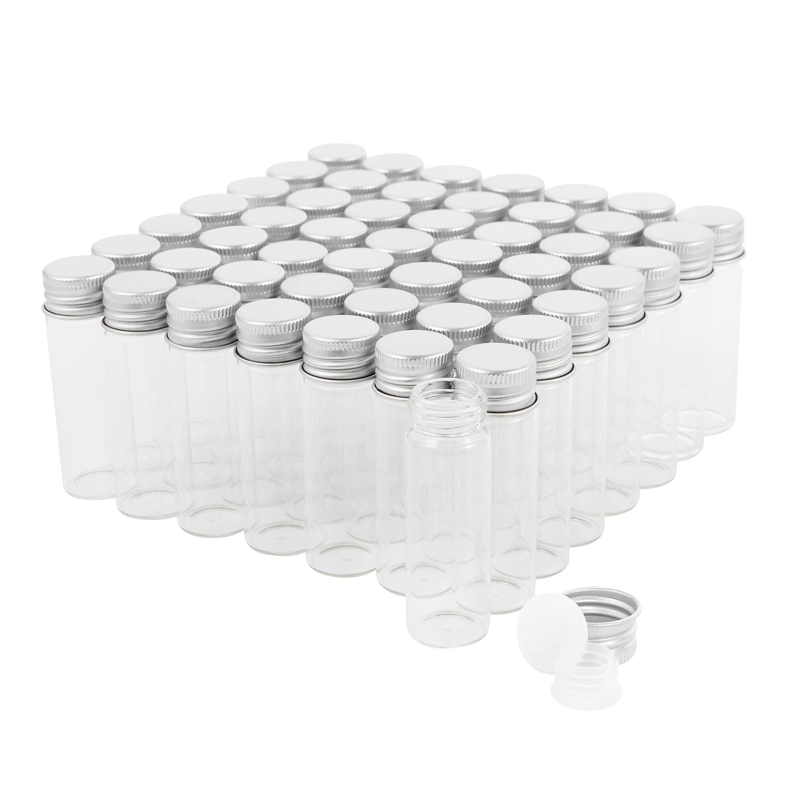 15ml Glass Vials with Screw Caps and Plastic Stoppers, Small Clear Liquid Sample Vial, Leak-Proof Vial, 50PCS